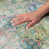 8' Green And Teal Medallion Shag Washable Round Rug With UV Protection - HomeRoots - Flyclothing LLC