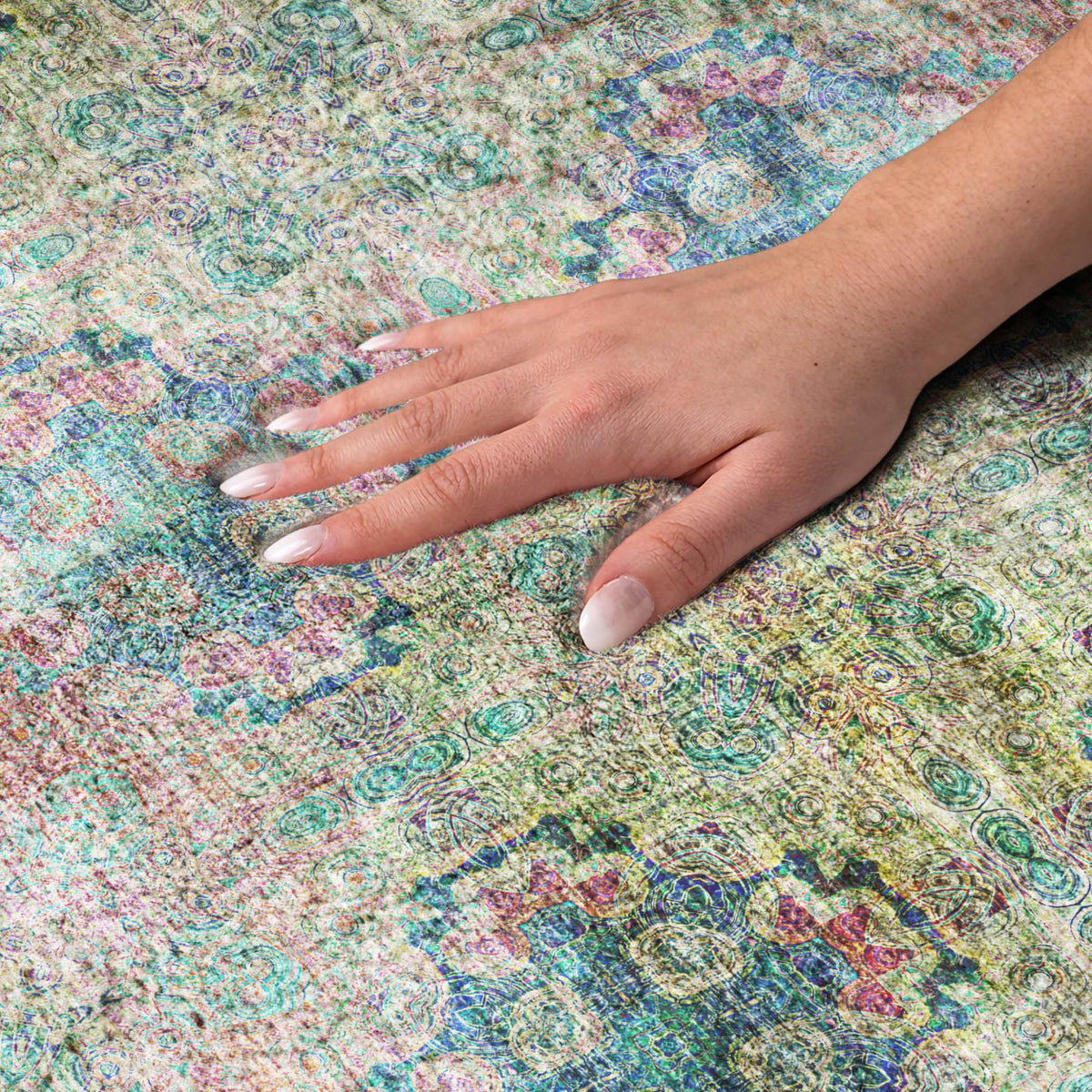 9' X 12' Green And Teal Medallion Shag Washable Area Rug With UV Protection - HomeRoots - Flyclothing LLC