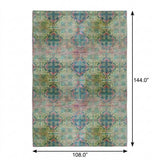 9' X 12' Green And Teal Medallion Shag Washable Area Rug With UV Protection - HomeRoots - Flyclothing LLC
