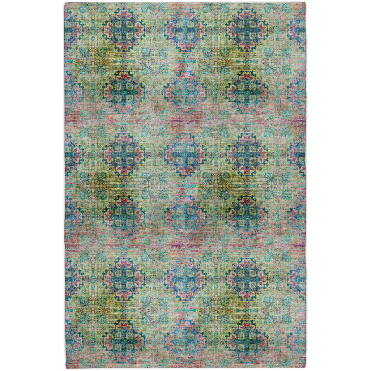 10' X 14' Green And Teal Medallion Shag Washable Area Rug With UV Protection - HomeRoots - Flyclothing LLC