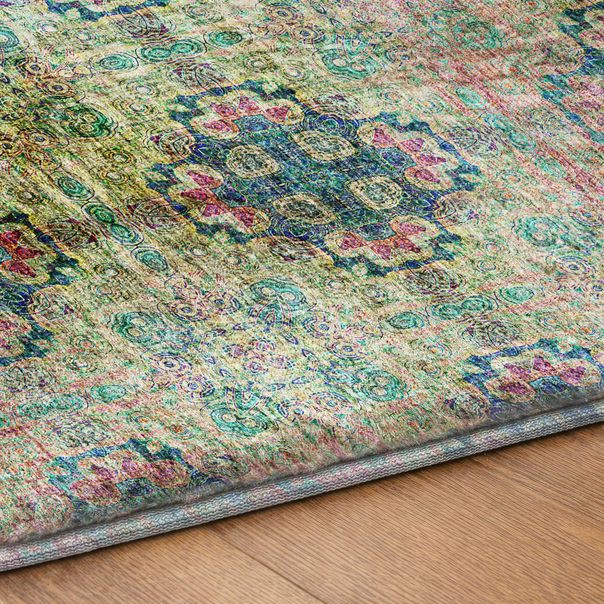 10' X 14' Green And Teal Medallion Shag Washable Area Rug With UV Protection - HomeRoots - Flyclothing LLC