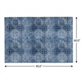 5' X 8' Navy Blue And Ivory Medallion Shag Washable Area Rug With UV Protection - HomeRoots - Flyclothing LLC