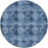 8' Navy Blue And Ivory Medallion Shag Washable Round Rug With UV Protection - HomeRoots - Flyclothing LLC