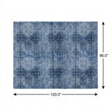 8' X 10' Navy Blue And Ivory Medallion Shag Washable Area Rug With UV Protection - HomeRoots - Flyclothing LLC