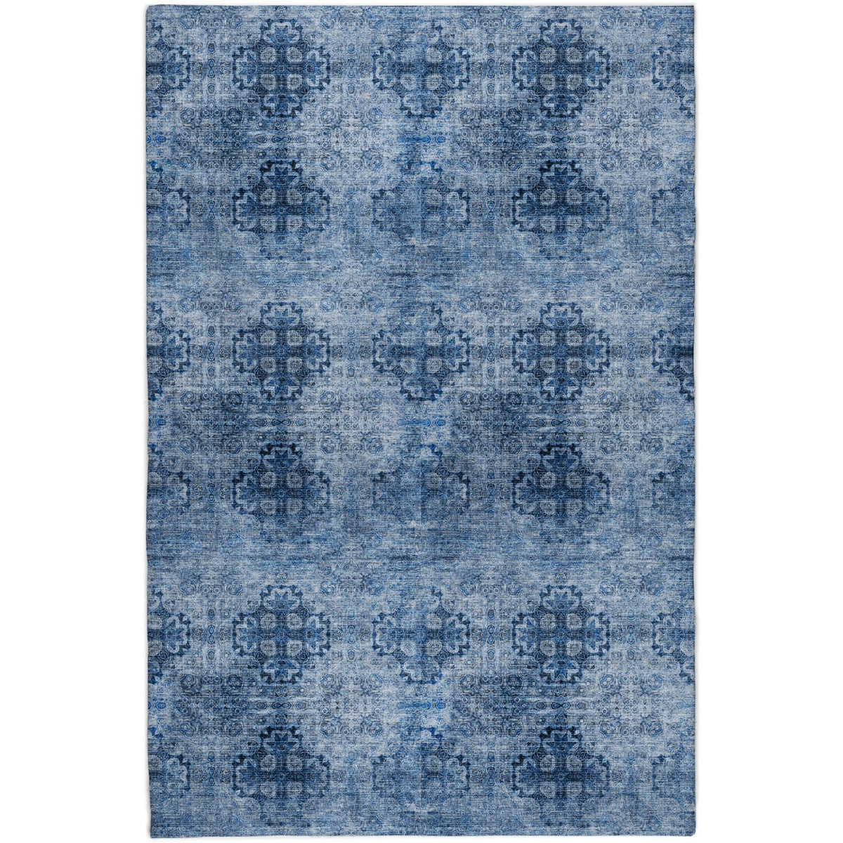 10' X 14' Navy Blue And Ivory Medallion Shag Washable Area Rug With UV Protection - HomeRoots - Flyclothing LLC