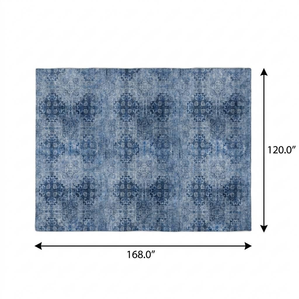 10' X 14' Navy Blue And Ivory Medallion Shag Washable Area Rug With UV Protection - HomeRoots - Flyclothing LLC