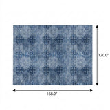 10' X 14' Navy Blue And Ivory Medallion Shag Washable Area Rug With UV Protection - HomeRoots - Flyclothing LLC
