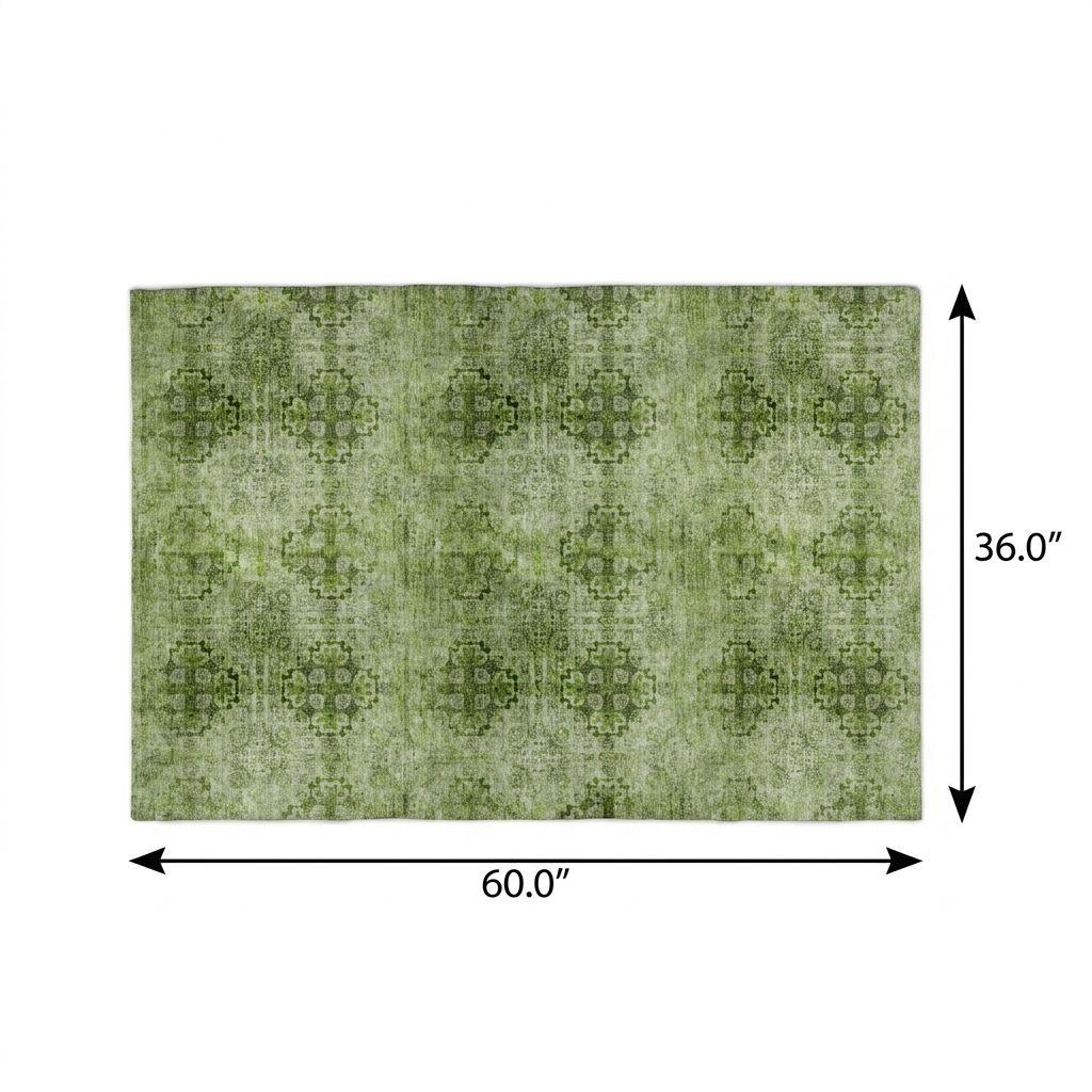 3' X 5' Olive Green And Ivory Medallion Shag Washable Area Rug With UV Protection - HomeRoots - Flyclothing LLC