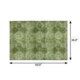 3' X 5' Olive Green And Ivory Medallion Shag Washable Area Rug With UV Protection - HomeRoots - Flyclothing LLC