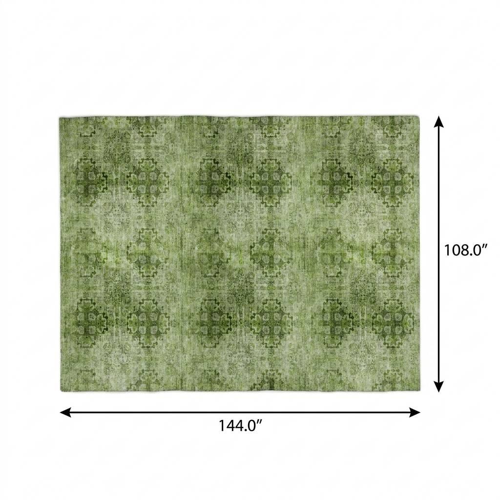 9' X 12' Olive Green And Ivory Medallion Shag Washable Area Rug With UV Protection - HomeRoots - Flyclothing LLC