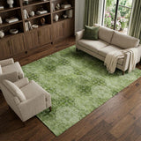 10' X 14' Olive Green And Ivory Medallion Shag Washable Area Rug With UV Protection - HomeRoots - Flyclothing LLC