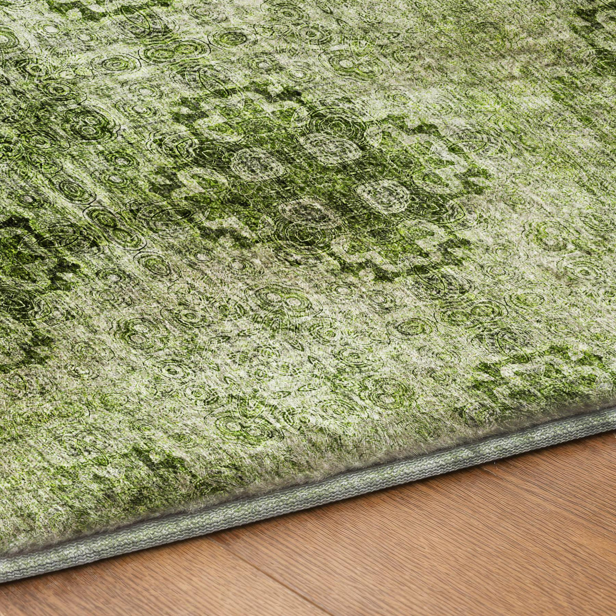 10' X 14' Olive Green And Ivory Medallion Shag Washable Area Rug With UV Protection - HomeRoots - Flyclothing LLC