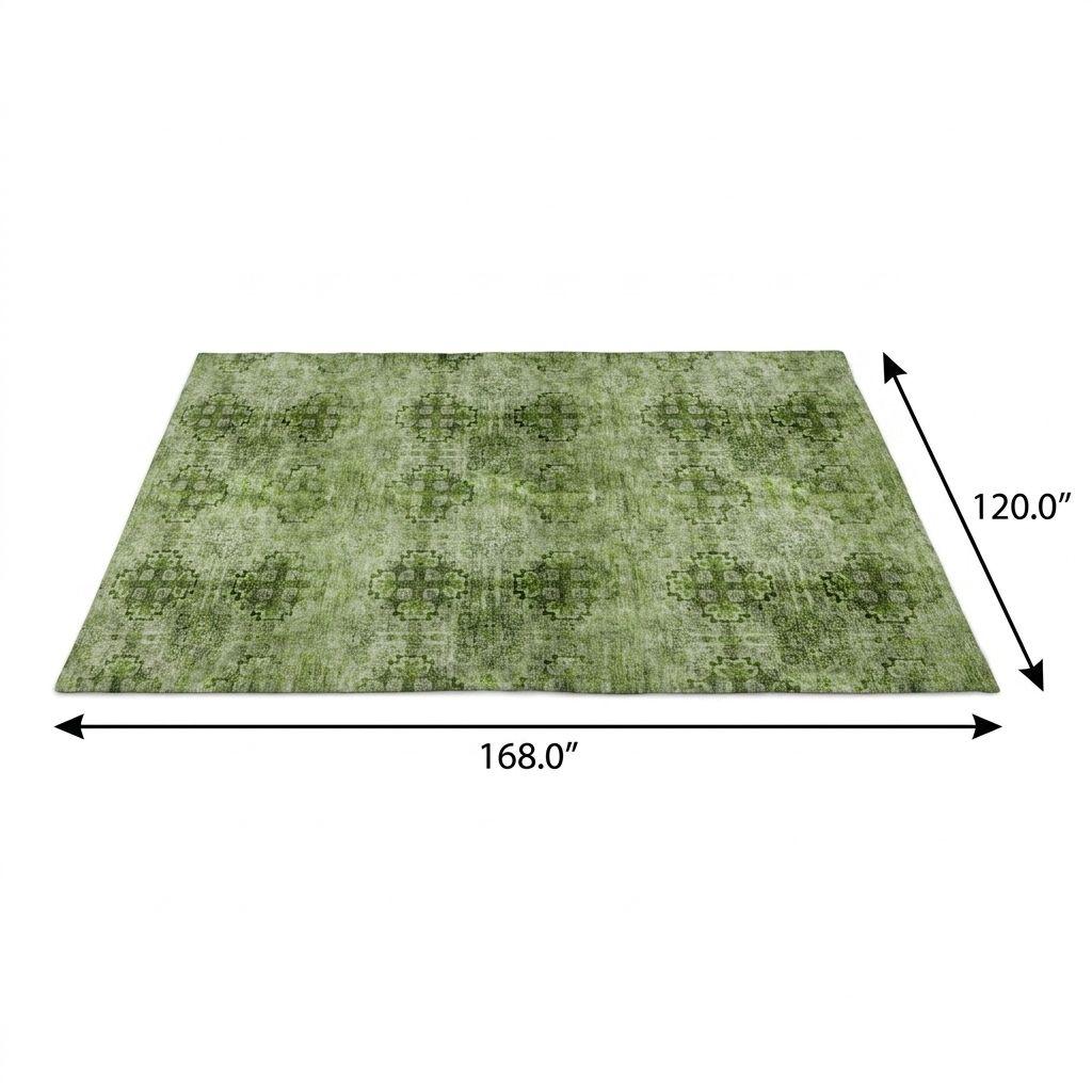 10' X 14' Olive Green And Ivory Medallion Shag Washable Area Rug With UV Protection - HomeRoots - Flyclothing LLC