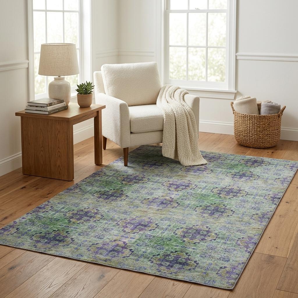 5' X 8' Purple And Gold Medallion Shag Washable Area Rug With UV Protection - HomeRoots - Flyclothing LLC