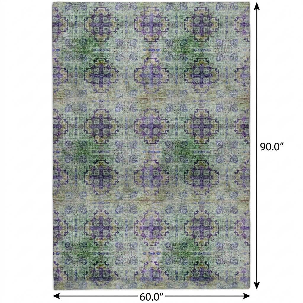 5' X 8' Purple And Gold Medallion Shag Washable Area Rug With UV Protection - HomeRoots - Flyclothing LLC