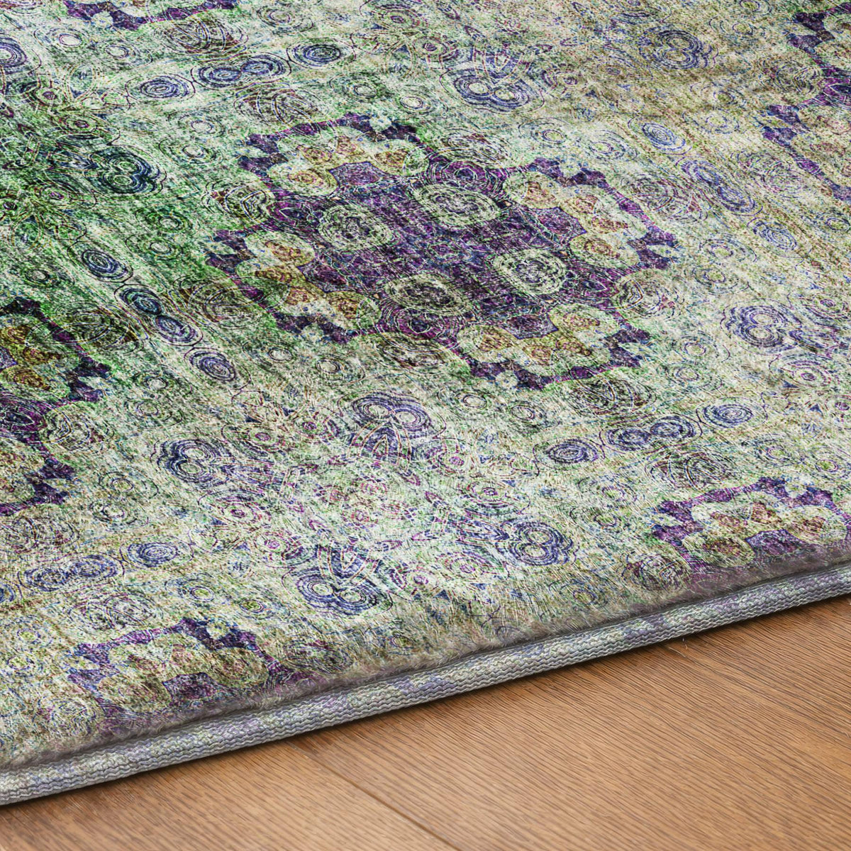 9' X 12' Purple And Gold Medallion Shag Washable Area Rug With UV Protection - HomeRoots - Flyclothing LLC