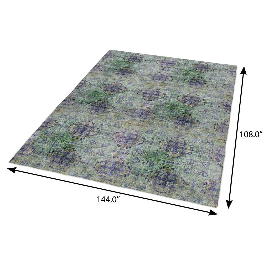 9' X 12' Purple And Gold Medallion Shag Washable Area Rug With UV Protection - HomeRoots - Flyclothing LLC