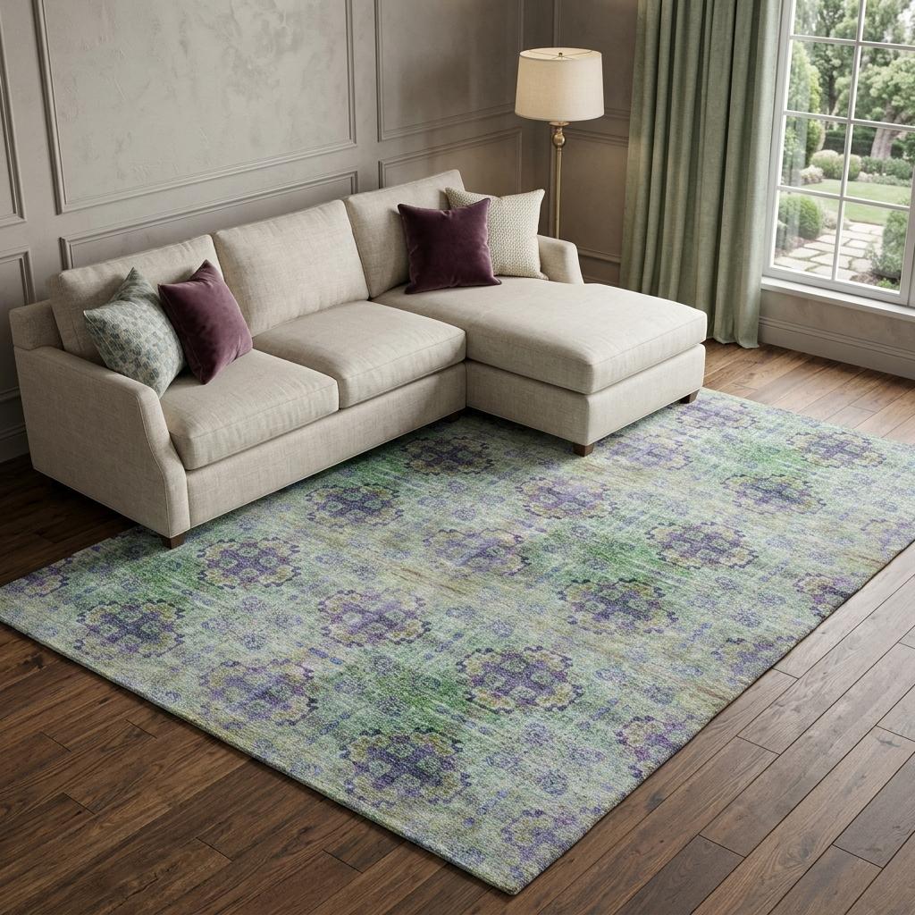 10' X 14' Purple And Gold Medallion Shag Washable Area Rug With UV Protection - HomeRoots - Flyclothing LLC
