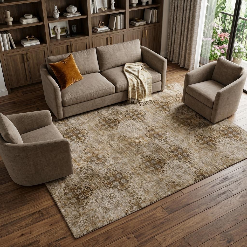 9' X 12' Taupe And Copper Medallion Shag Washable Area Rug With UV Protection - HomeRoots - Flyclothing LLC