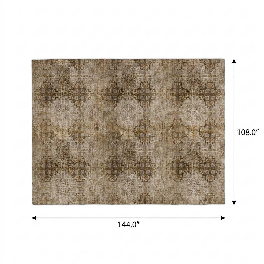 9' X 12' Taupe And Copper Medallion Shag Washable Area Rug With UV Protection - HomeRoots - Flyclothing LLC