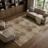 10' X 14' Taupe And Copper Medallion Shag Washable Area Rug With UV Protection - HomeRoots - Flyclothing LLC
