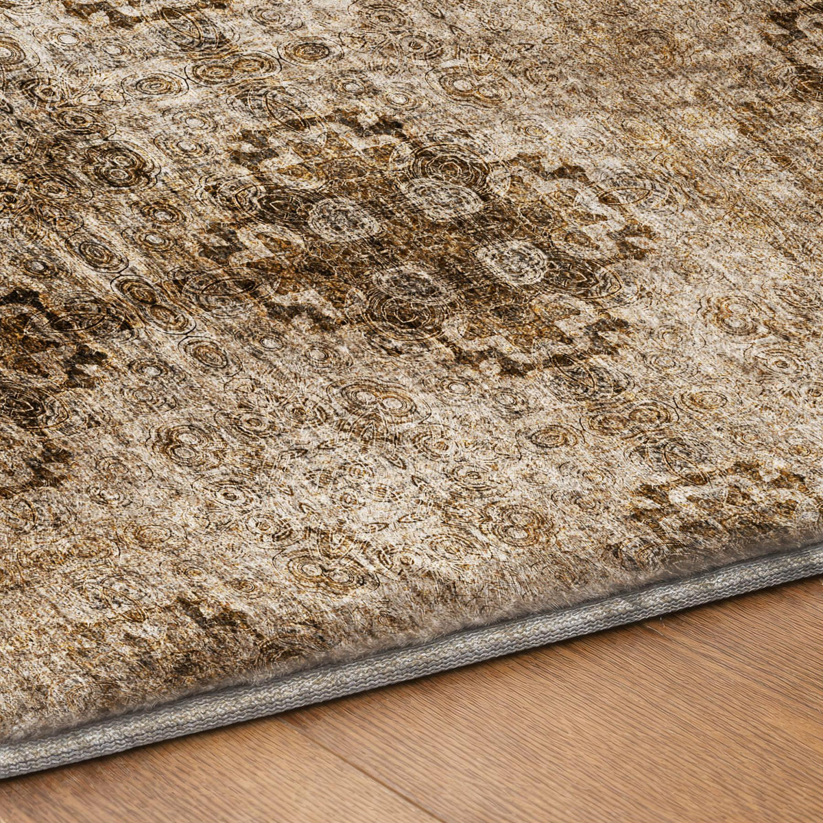10' X 14' Taupe And Copper Medallion Shag Washable Area Rug With UV Protection - HomeRoots - Flyclothing LLC