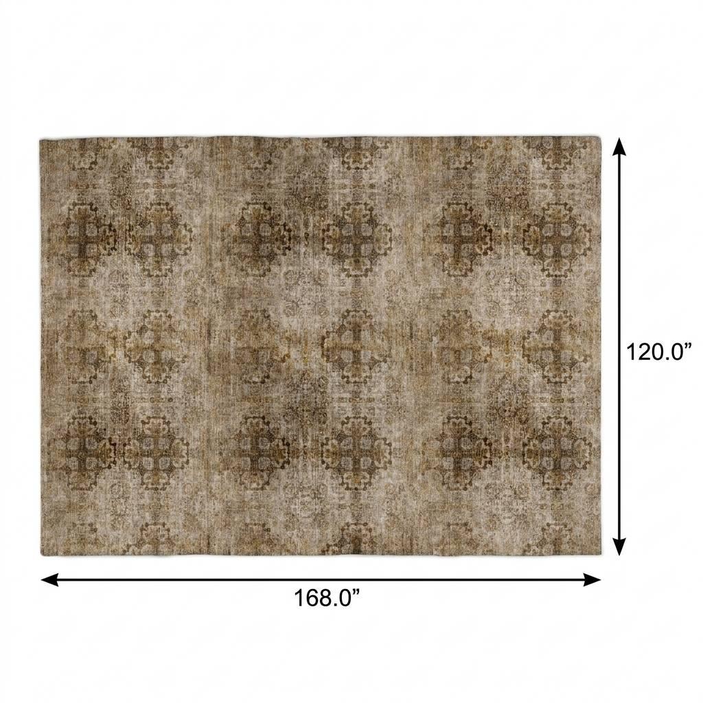 10' X 14' Taupe And Copper Medallion Shag Washable Area Rug With UV Protection - HomeRoots - Flyclothing LLC