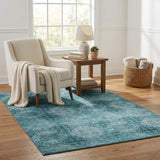 5' X 8' Teal And Ivory Medallion Shag Washable Area Rug With UV Protection - HomeRoots - Flyclothing LLC