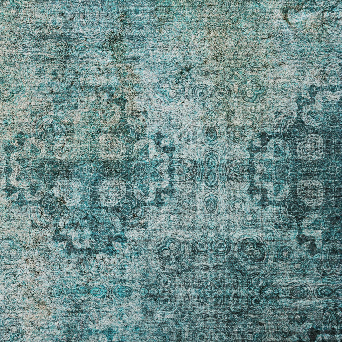 5' X 8' Teal And Ivory Medallion Shag Washable Area Rug With UV Protection - HomeRoots - Flyclothing LLC