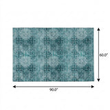 5' X 8' Teal And Ivory Medallion Shag Washable Area Rug With UV Protection - HomeRoots - Flyclothing LLC