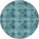 8' Teal And Ivory Medallion Shag Washable Round Rug With UV Protection - HomeRoots - Flyclothing LLC