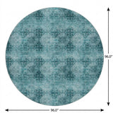 8' Teal And Ivory Medallion Shag Washable Round Rug With UV Protection - HomeRoots - Flyclothing LLC