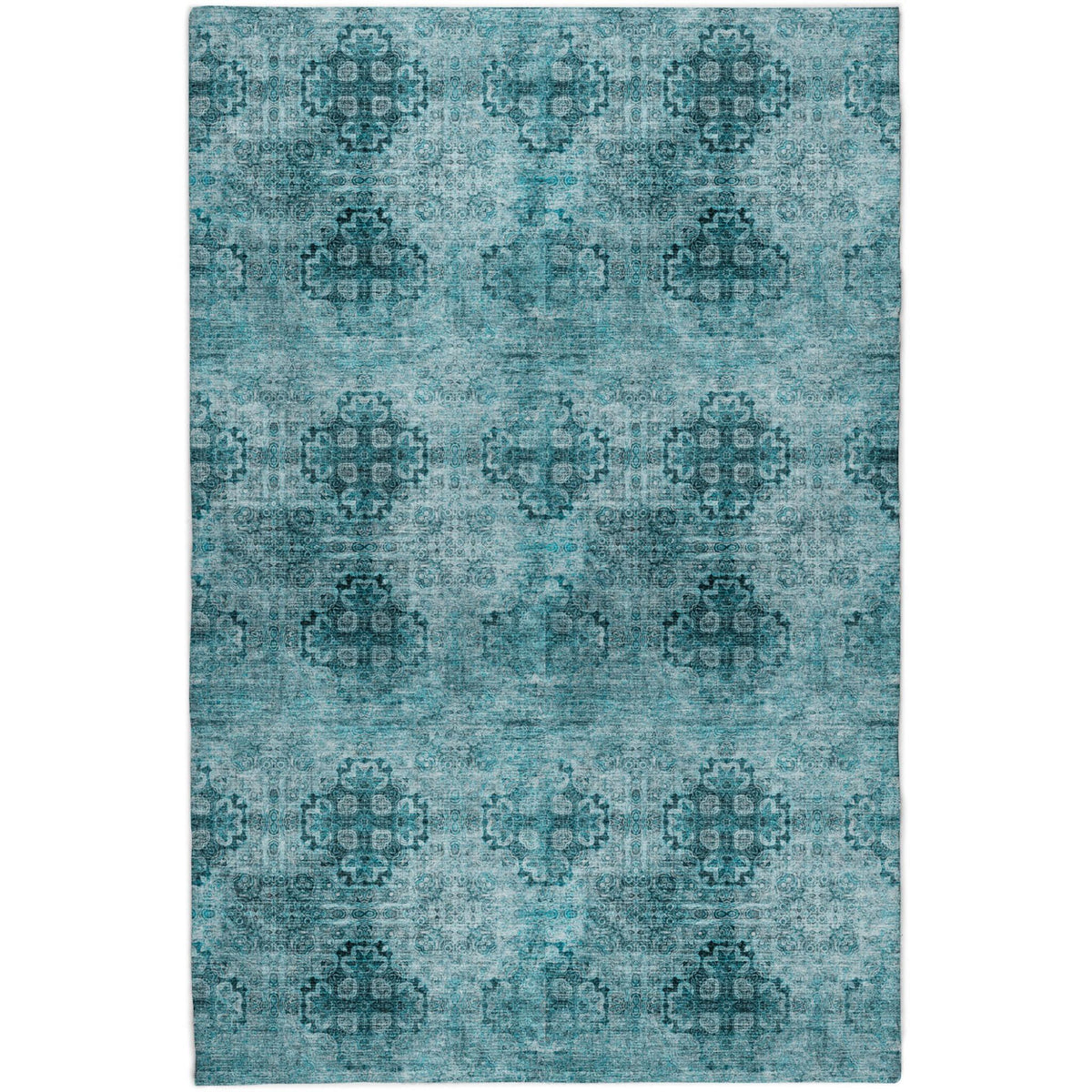 8' X 10' Teal And Ivory Medallion Shag Washable Area Rug With UV Protection - HomeRoots - Flyclothing LLC