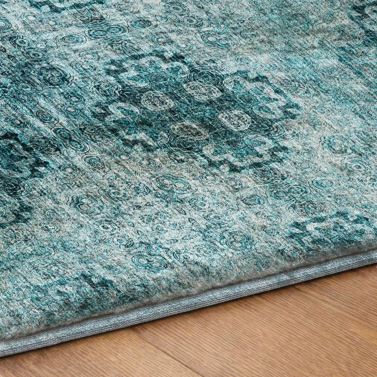 8' X 10' Teal And Ivory Medallion Shag Washable Area Rug With UV Protection - HomeRoots - Flyclothing LLC