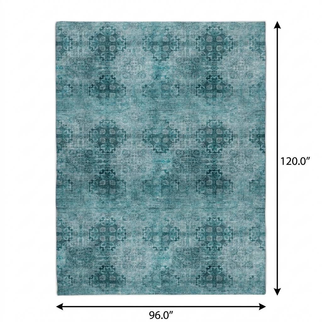 8' X 10' Teal And Ivory Medallion Shag Washable Area Rug With UV Protection - HomeRoots - Flyclothing LLC