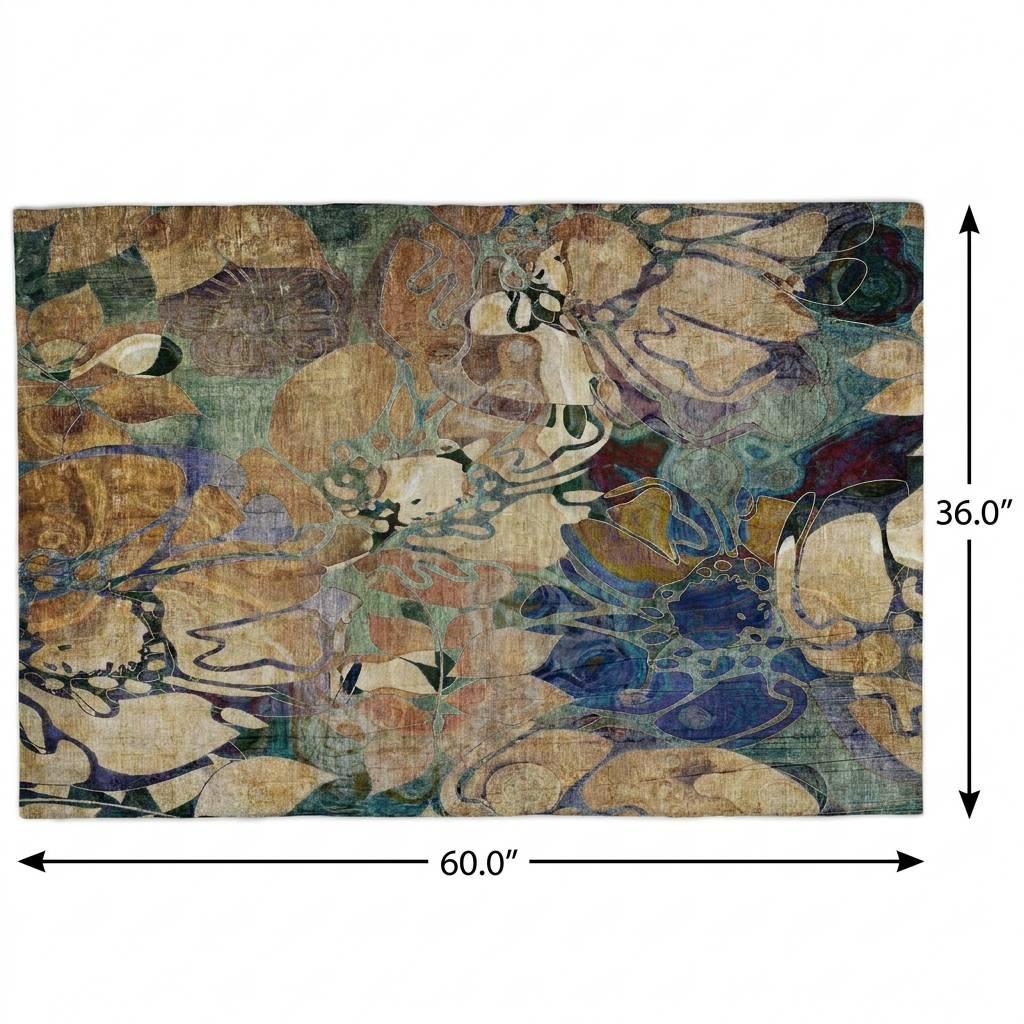 3' X 5' Beige And Brown Floral Shag Washable Area Rug With UV Protection - HomeRoots - Flyclothing LLC