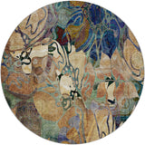 8' Beige And Brown Floral Shag Washable Round Rug With UV Protection - HomeRoots - Flyclothing LLC