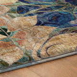 8' Beige And Brown Floral Shag Washable Round Rug With UV Protection - HomeRoots - Flyclothing LLC