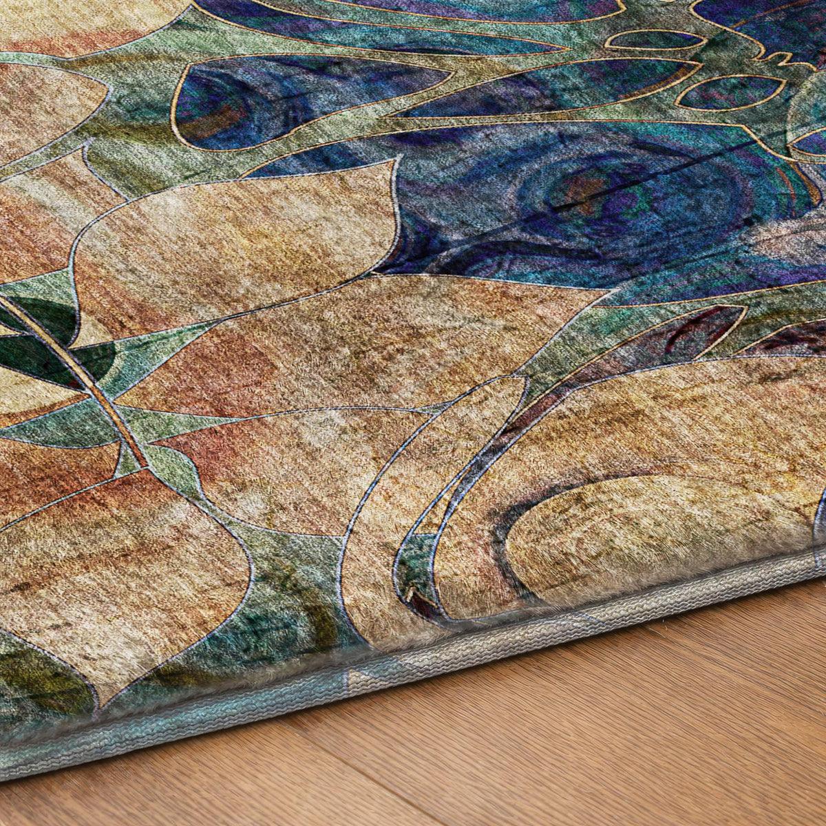 8' Beige And Brown Floral Shag Washable Round Rug With UV Protection - HomeRoots - Flyclothing LLC
