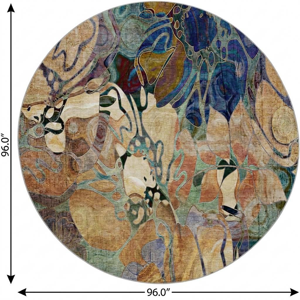8' Beige And Brown Floral Shag Washable Round Rug With UV Protection - HomeRoots - Flyclothing LLC