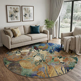 8' Beige And Brown Floral Shag Washable Round Rug With UV Protection - HomeRoots - Flyclothing LLC