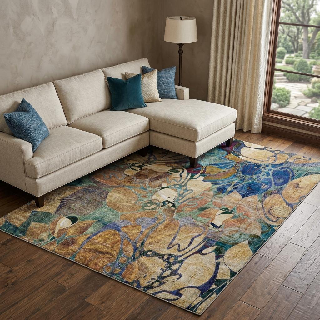 9' X 12' Beige And Brown Floral Shag Washable Area Rug With UV Protection - HomeRoots - Flyclothing LLC
