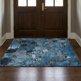 3' X 5' Blue And Navy Blue Floral Shag Washable Area Rug With UV Protection - HomeRoots - Flyclothing LLC