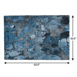 3' X 5' Blue And Navy Blue Floral Shag Washable Area Rug With UV Protection - HomeRoots - Flyclothing LLC