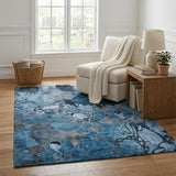 5' X 8' Blue And Navy Blue Floral Shag Washable Area Rug With UV Protection - HomeRoots - Flyclothing LLC
