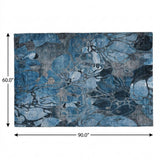 5' X 8' Blue And Navy Blue Floral Shag Washable Area Rug With UV Protection - HomeRoots - Flyclothing LLC