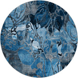 8' Blue And Navy Blue Floral Shag Washable Round Rug With UV Protection - HomeRoots - Flyclothing LLC