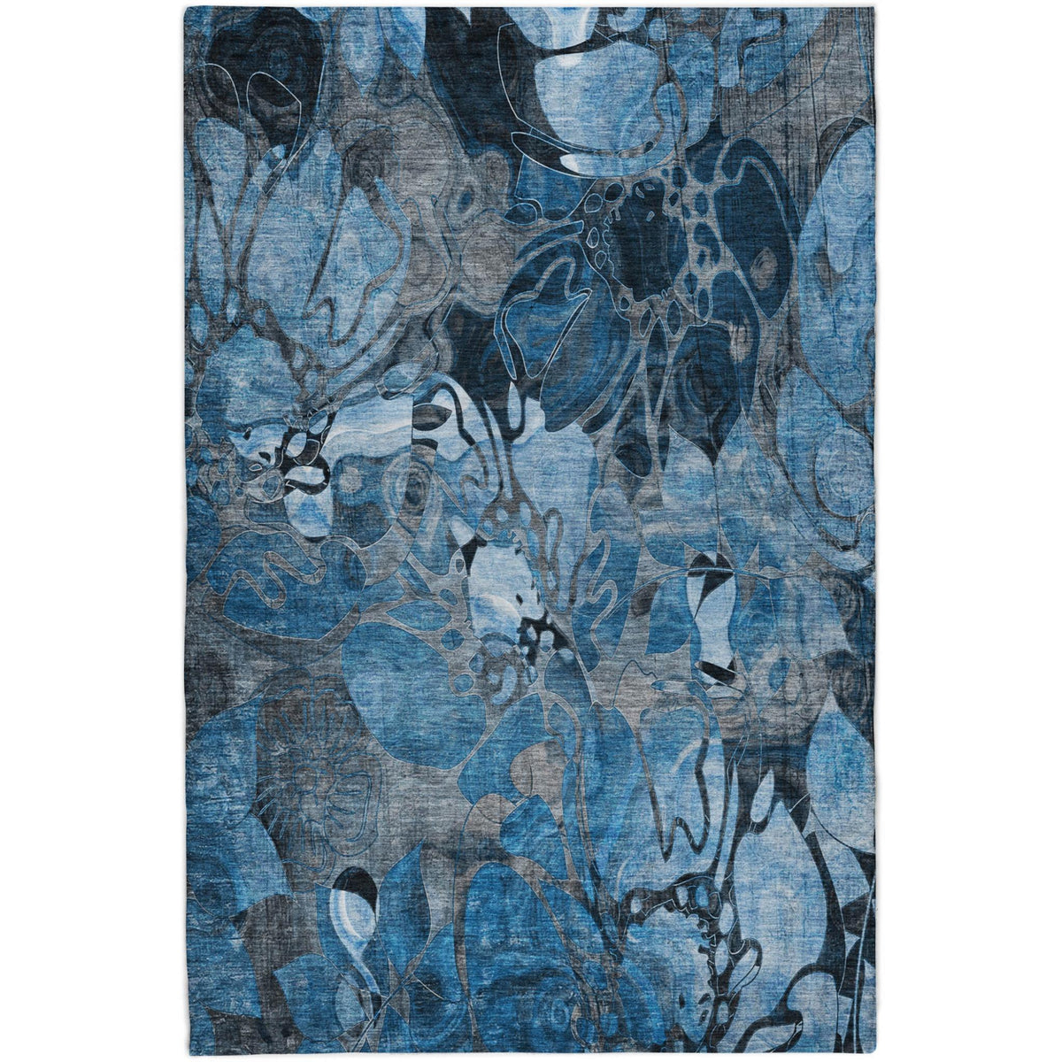 9' X 12' Blue And Navy Blue Floral Shag Washable Area Rug With UV Protection - HomeRoots - Flyclothing LLC