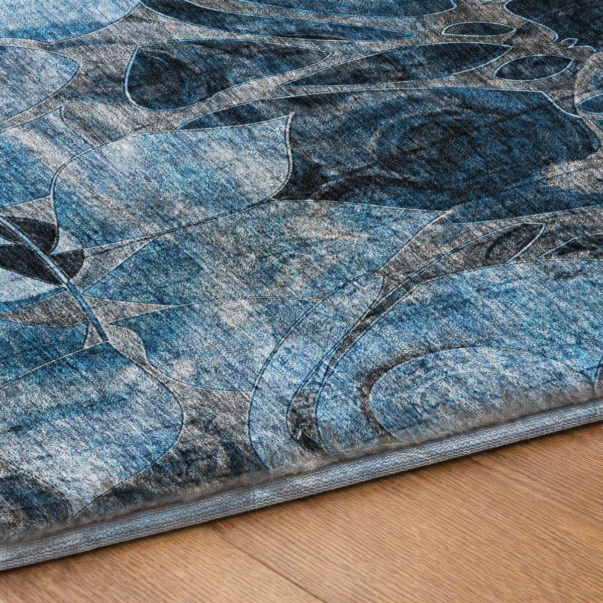 9' X 12' Blue And Navy Blue Floral Shag Washable Area Rug With UV Protection - HomeRoots - Flyclothing LLC