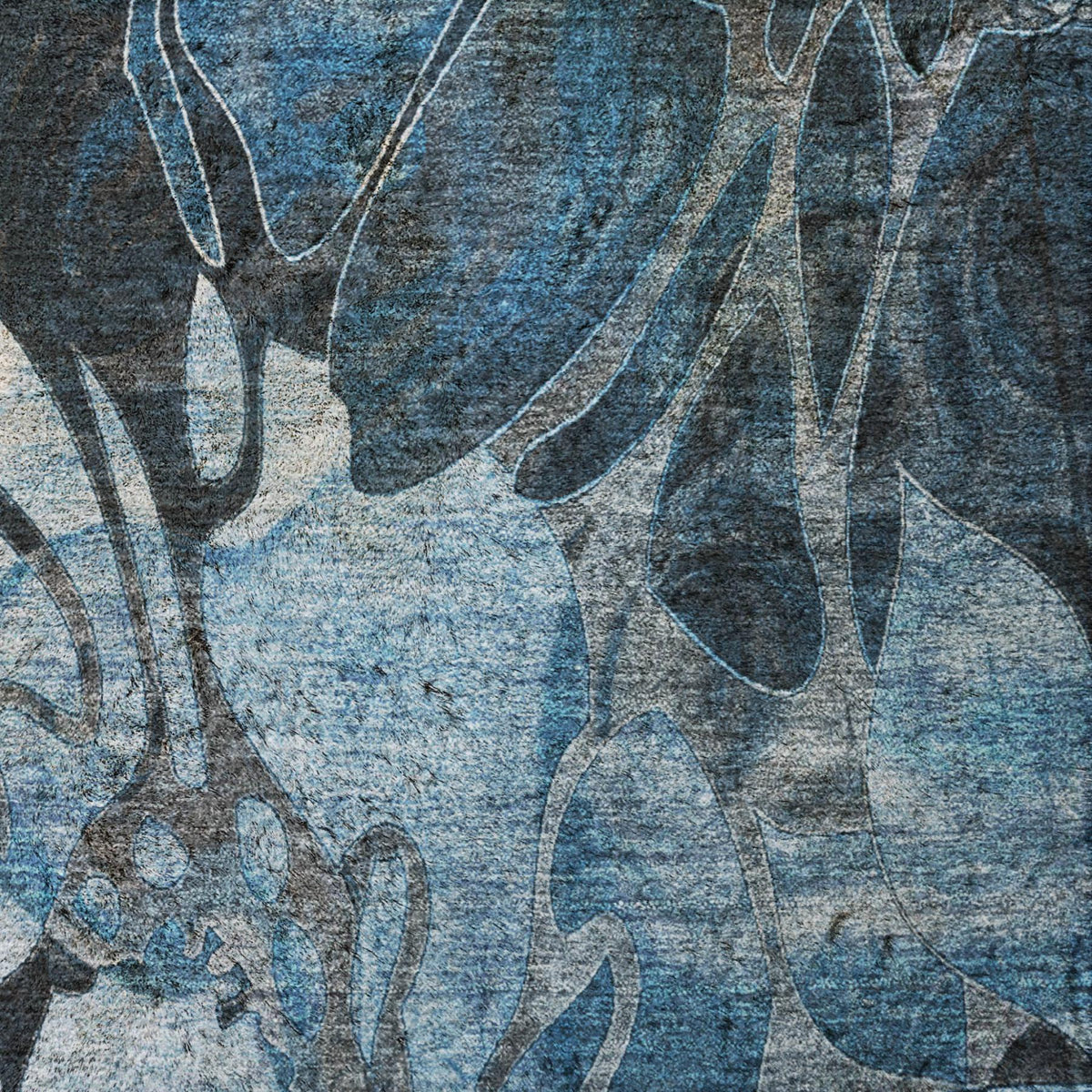 9' X 12' Blue And Navy Blue Floral Shag Washable Area Rug With UV Protection - HomeRoots - Flyclothing LLC